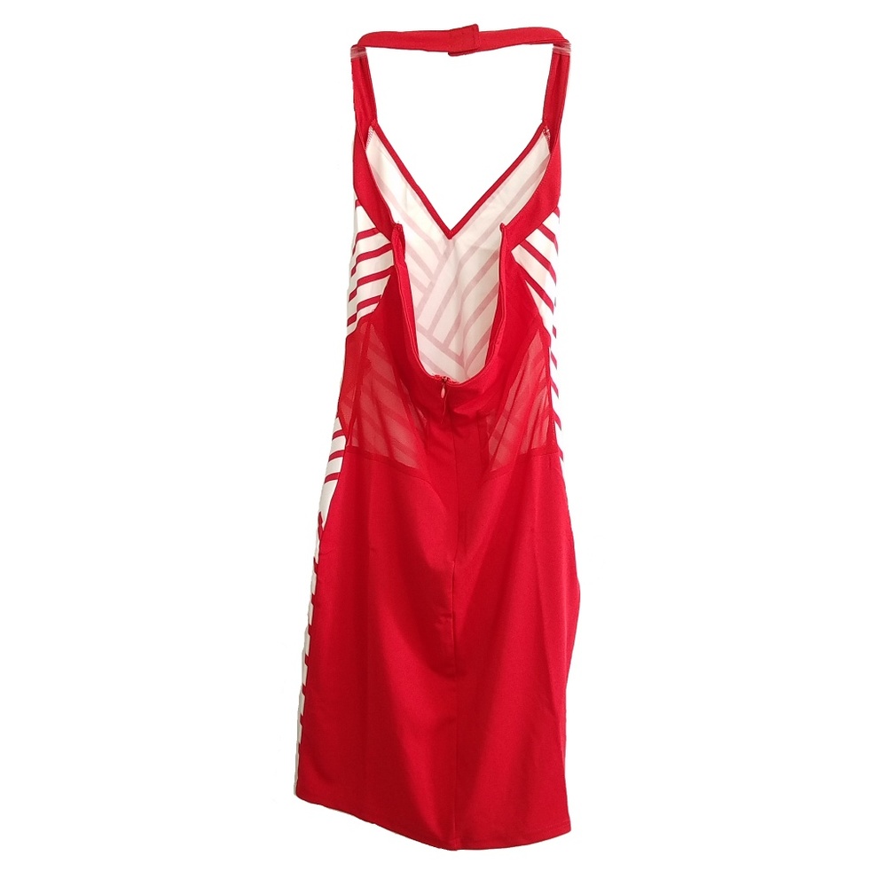 -NEW- Chic RED white striped mini stretchy dress - Picture 6 of 8